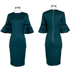 Ted Baker | Filnio Forest Green Bell Sleeve Fitted Sheath Cocktail Work Dress 2